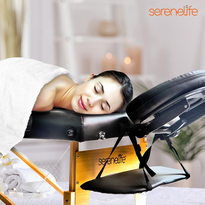 Portable Massage Table, Adjustable Wooden Frame, PU Leather, Ergonomic Headrest