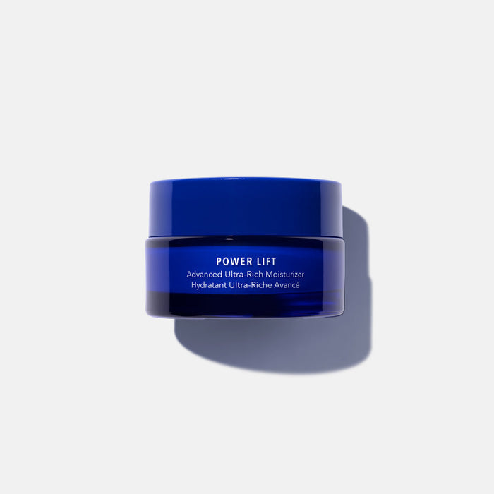 Blue jar of Power Lift | HydroPeptide advanced ultra-rich moisturizer for skincare, shown against a plain white background with soft shadows.