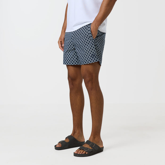 Printed Smart Buckle Swimshort | Navy