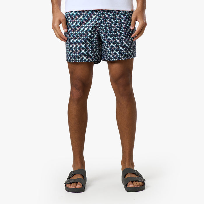 Printed Smart Buckle Swimshort | Navy