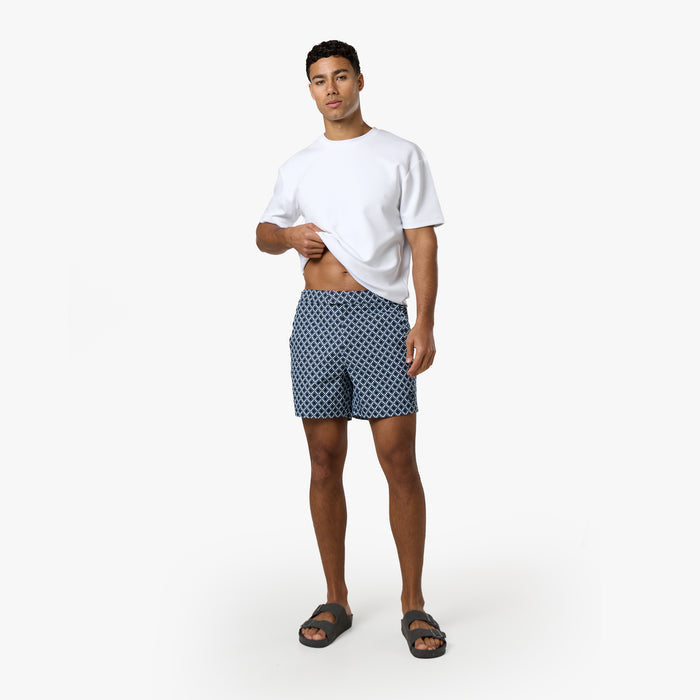 Printed Smart Buckle Swimshort | Navy
