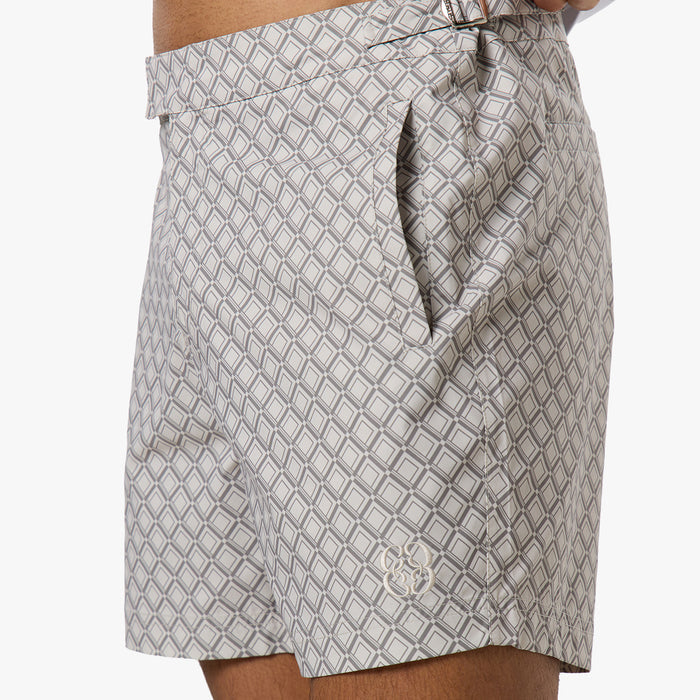 Printed Smart Buckle Swimshort | Stone