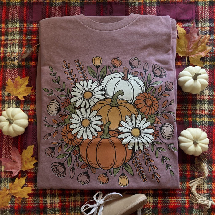 Pumpkin with Daisies Graphic Tee