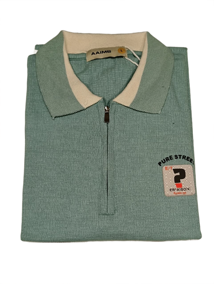 Pure Street Sage Green Zip Polo T-Shirt for Men