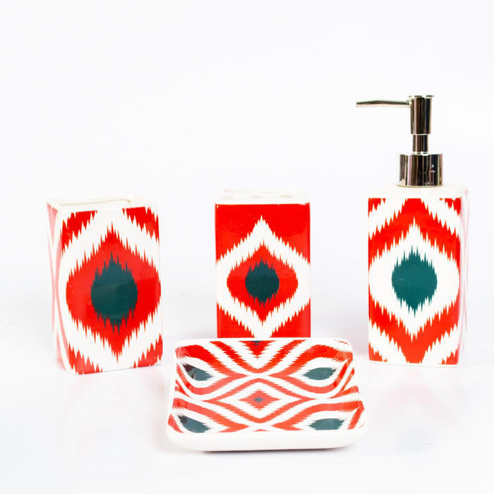 Red Wavy Design Bath Set - 4pcs - HomeHatchpk