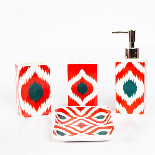 Red Wavy Design Bath Set - 4pcs - HomeHatchpk