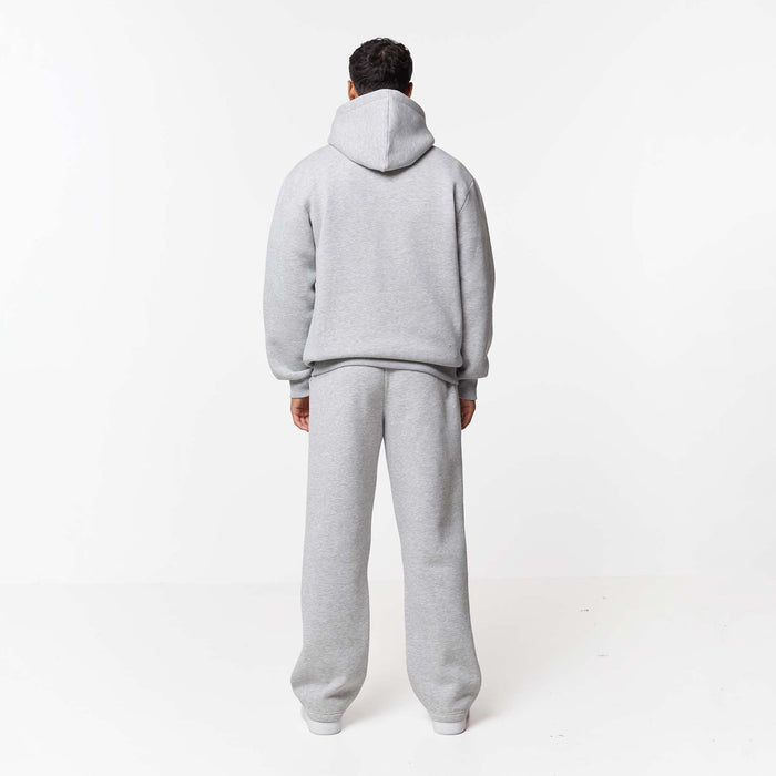 Full rear view of relaxed tracksuit in grey marl
