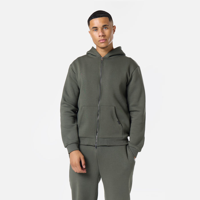 Relaxed Full Zip Hoodie |  Dark Khaki