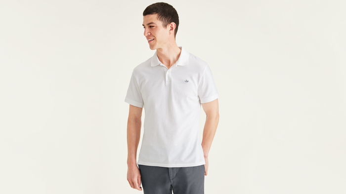 Front view of model wearing Lucent White Rib Collar Polo, Slim Fit.