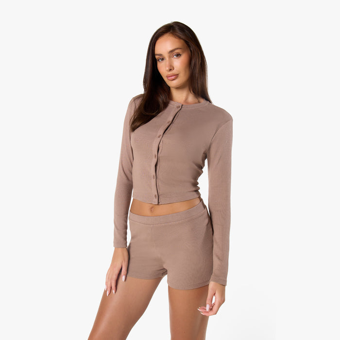 Ribbed Short Twinset | Mocha