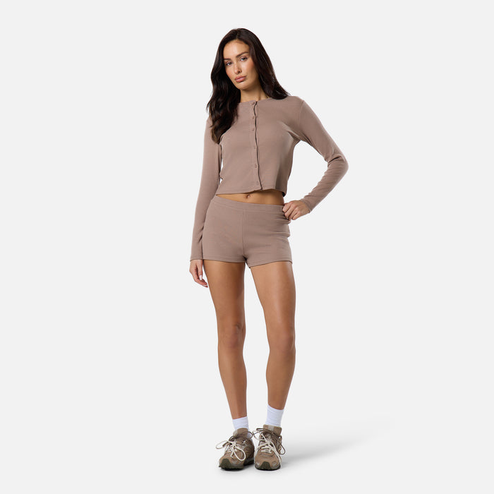 Ribbed Short Twinset | Mocha