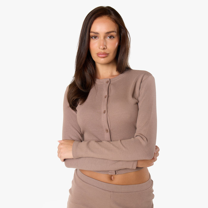 Ribbed Short Twinset | Mocha