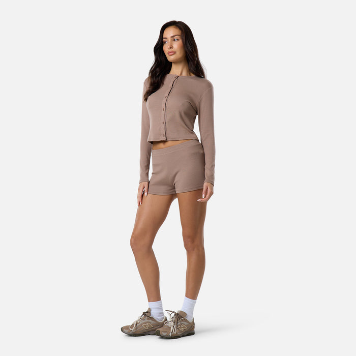 Ribbed Short Twinset | Mocha
