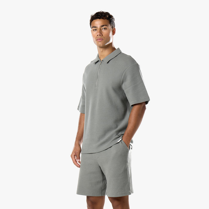Short Sleeve Textured Polo Twinset | Olive