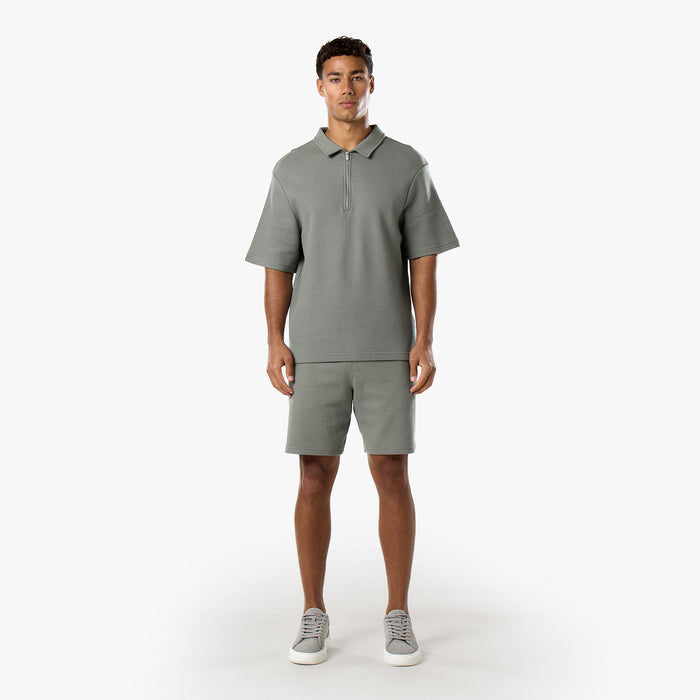 Short Sleeve Textured Polo Twinset | Olive