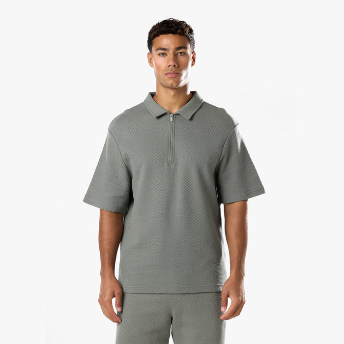 Short Sleeve Textured Polo Twinset | Olive