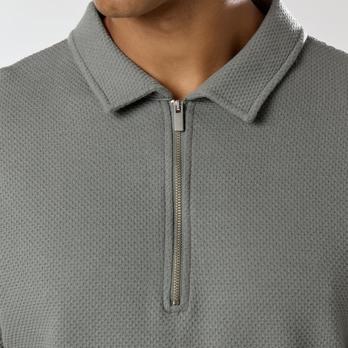 Short Sleeve Textured Polo Twinset | Olive