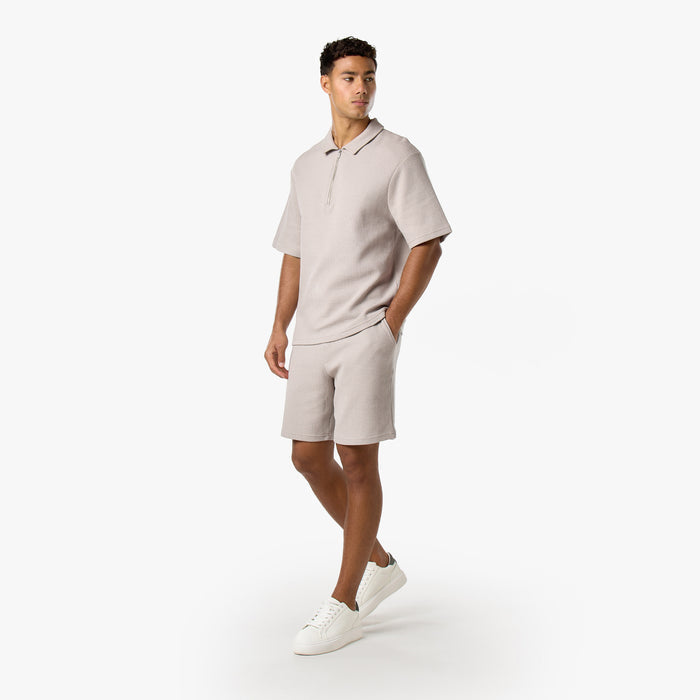 Short Sleeve Textured Polo Twinset | Stone