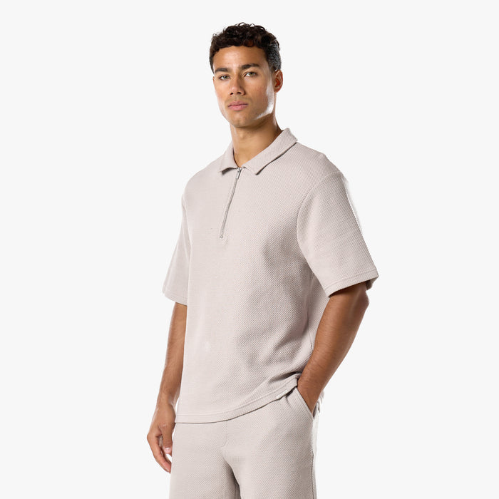 Short Sleeve Textured Polo Twinset | Stone