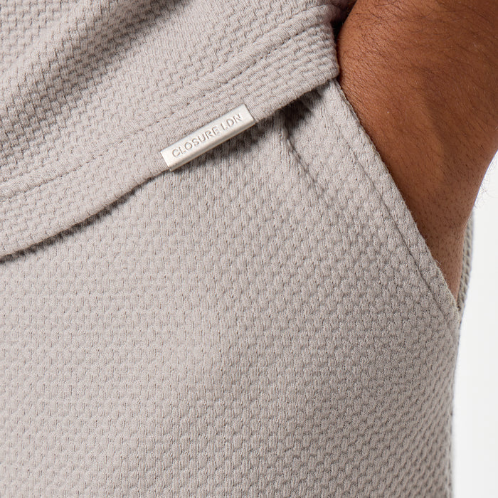 Short Sleeve Textured Polo Twinset | Stone
