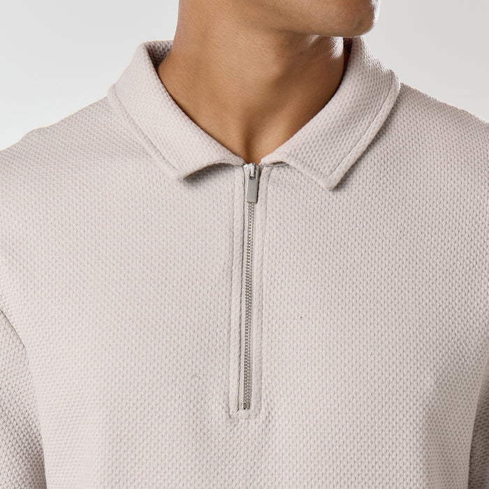 Short Sleeve Textured Polo Twinset | Stone