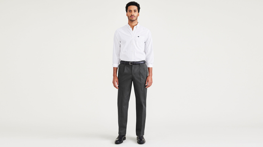 Front view of model wearing Steelhead Signature Iron Free Khakis, Pleated, Classic Fit with Stain Defender®.