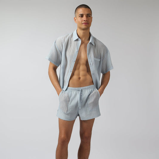 NEW- Sky Pebble Stripe PJ Shirt - Parke & Ronen
