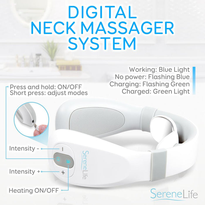 Smart Neck Massager with Heat Therapy, Rechargeable, White
