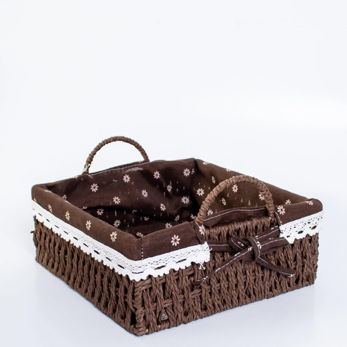 Square Cloth Covered Braided Basket | Bread Basket | Set of 2 - HomeHatchpk