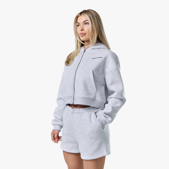 Stacked Crop Hoodie Twinset | Grey Marl