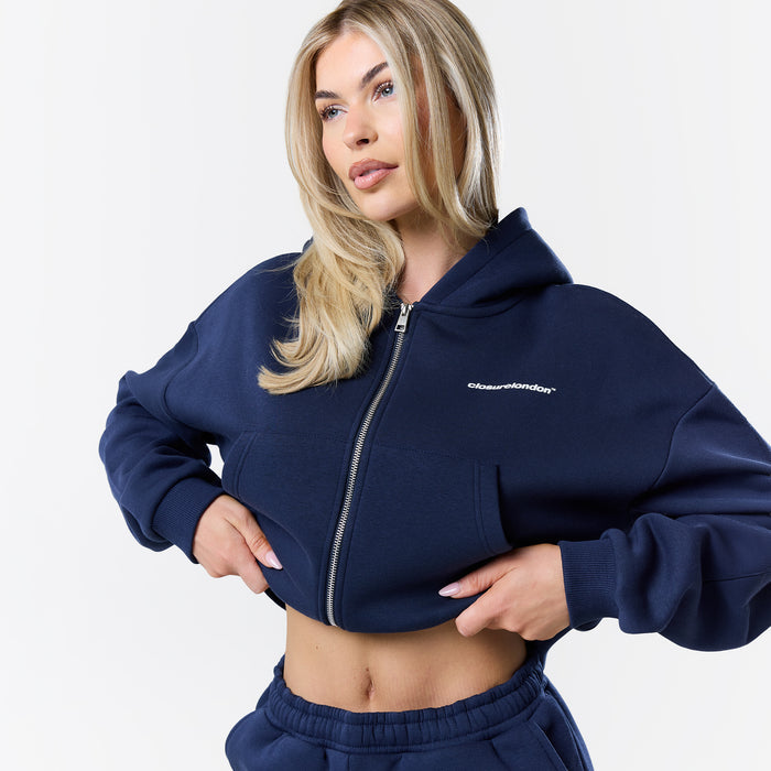 Stacked Crop Hoodie Twinset | Navy