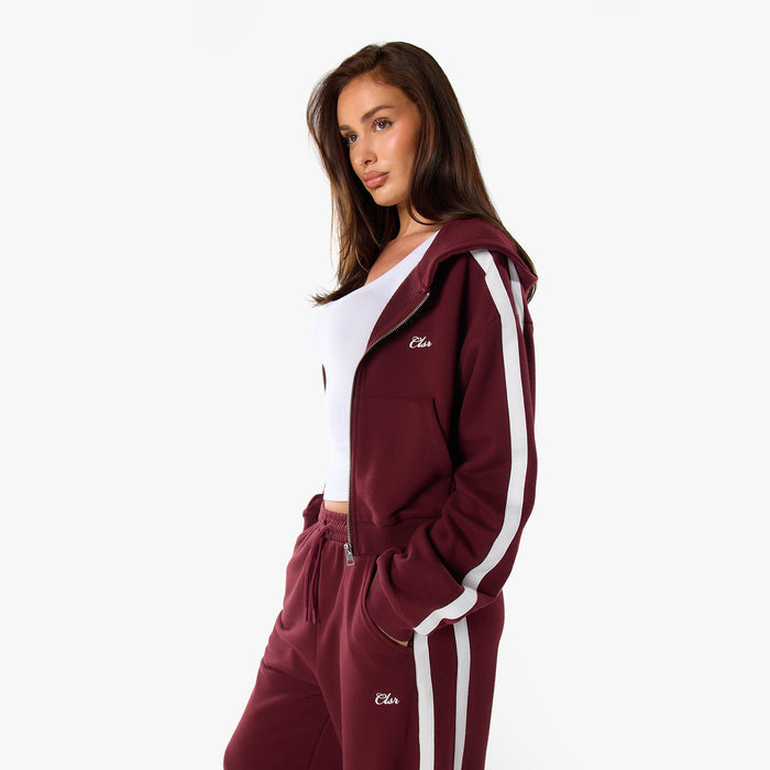 Stripe Full Zip Tracksuit | Burgundy
