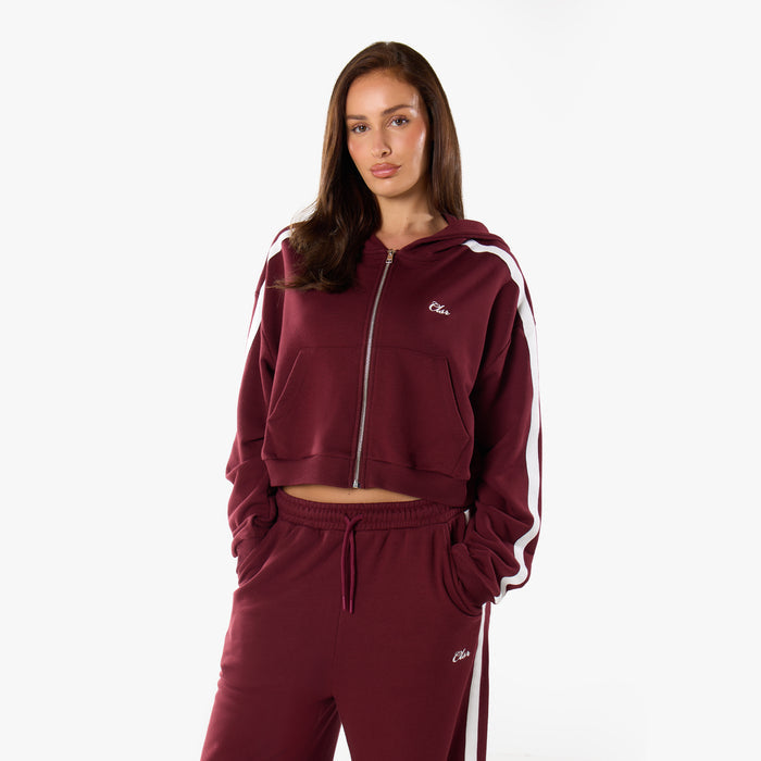 Stripe Full Zip Tracksuit | Burgundy