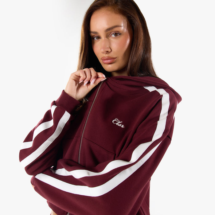 Stripe Full Zip Tracksuit | Burgundy