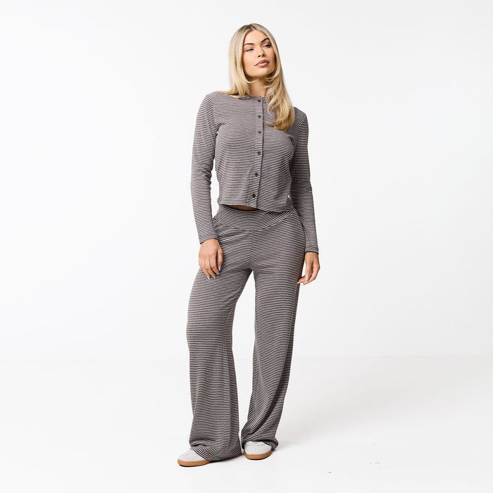 Stripe Open Hem Set | White/Brown