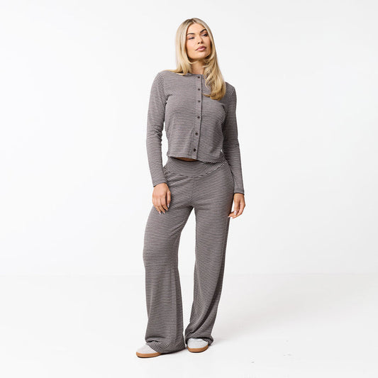 Stripe Open Hem Set | White/Brown