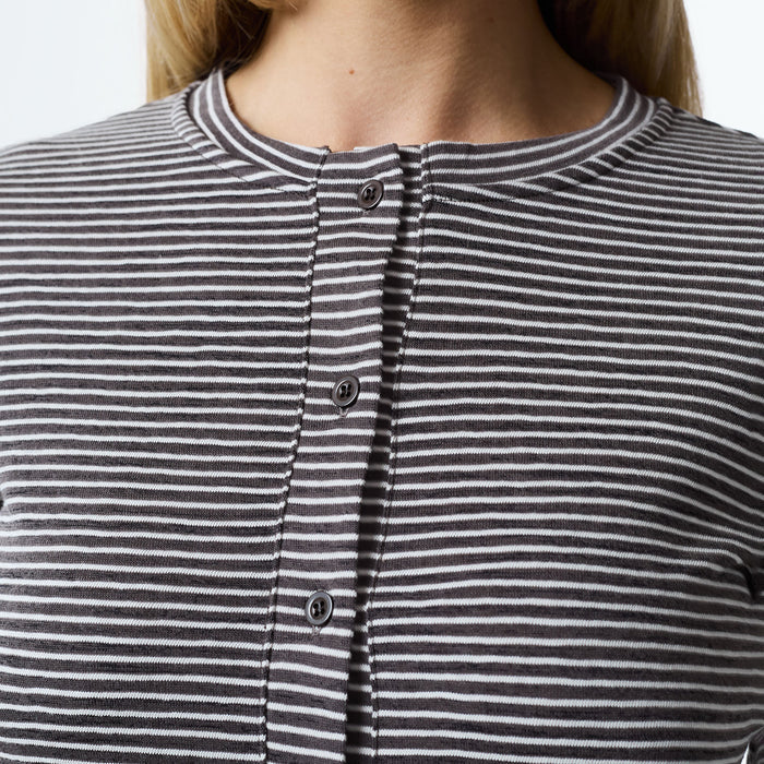 Stripe Open Hem Set | White/Brown