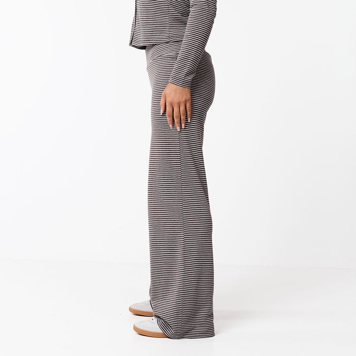 Stripe Open Hem Set | White/Brown