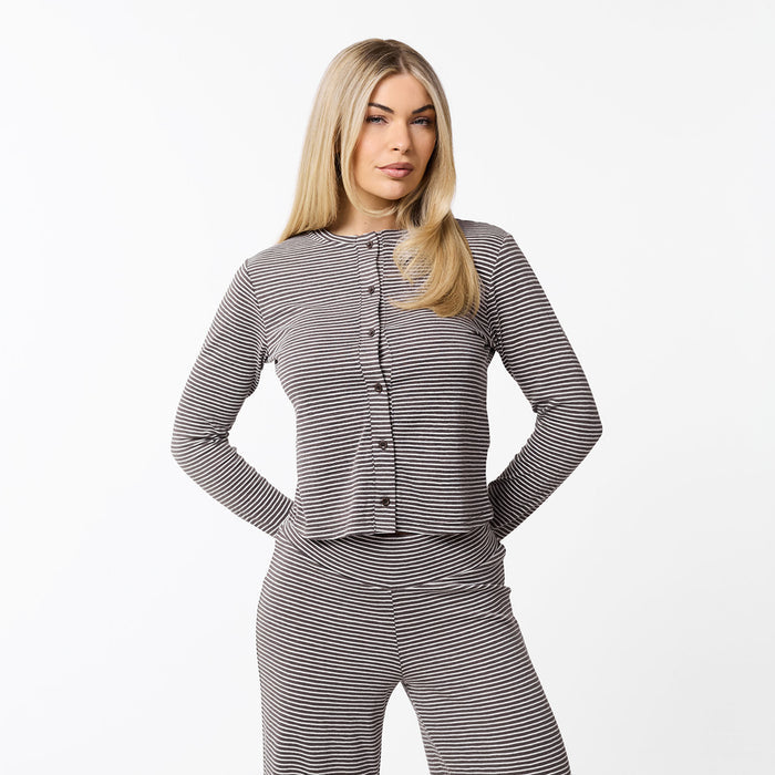 Stripe Open Hem Set | White/Brown