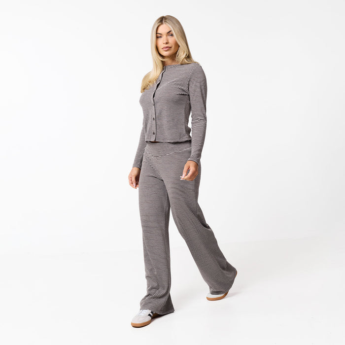 Stripe Open Hem Set | White/Brown