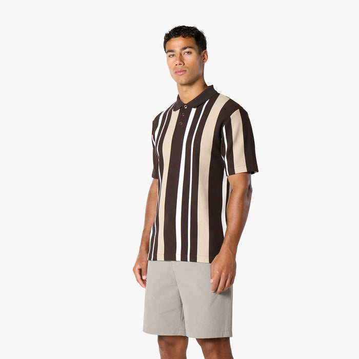 Striped Button Polo Shirt | White/Brown