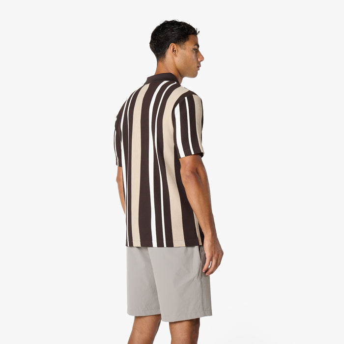 Striped Button Polo Shirt | White/Brown