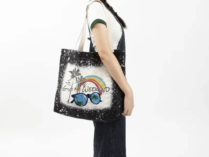 Sublimation Blanks Bleached Starry Linen Tote Bag