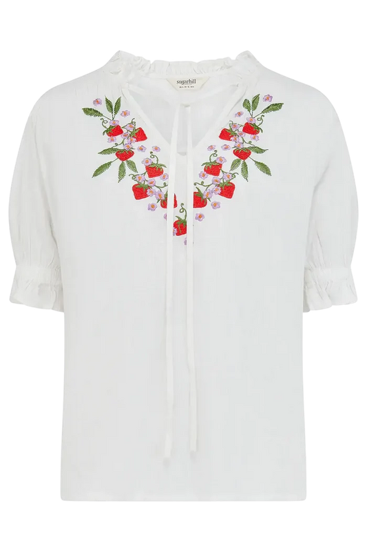 SUGAR HILL BRIGHTON ANGELIQUE SHIRRED TOP  OFF WHITE, WILD STRAWBERRY