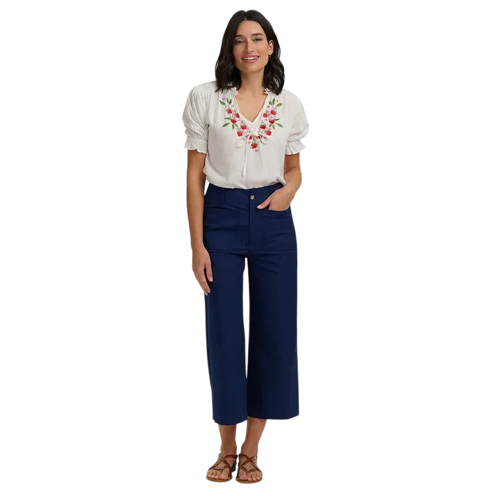 SUGAR HILL BRIGHTON ANGELIQUE SHIRRED TOP  OFF WHITE, WILD STRAWBERRY