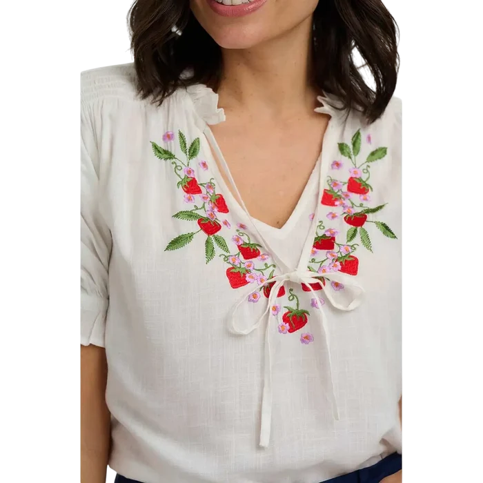 SUGAR HILL BRIGHTON ANGELIQUE SHIRRED TOP  OFF WHITE, WILD STRAWBERRY