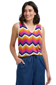 SUGAR HILL BRIGHTON TOP ROSY KNIT VEST MULTI , SUNSET CHEVRON