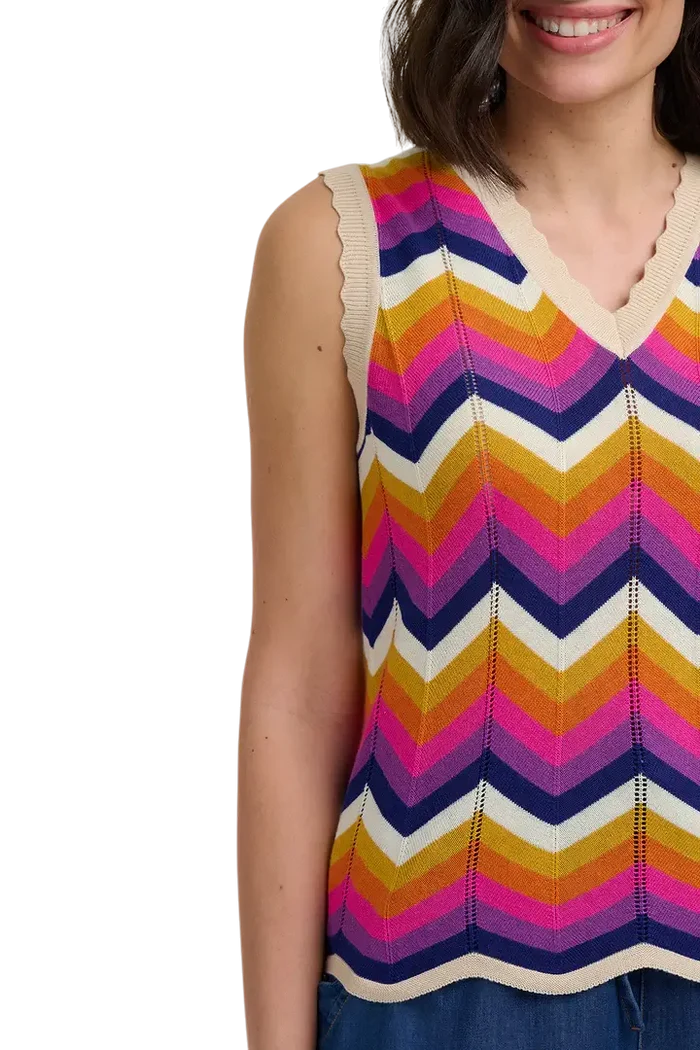 SUGAR HILL BRIGHTON TOP ROSY KNIT VEST MULTI , SUNSET CHEVRON