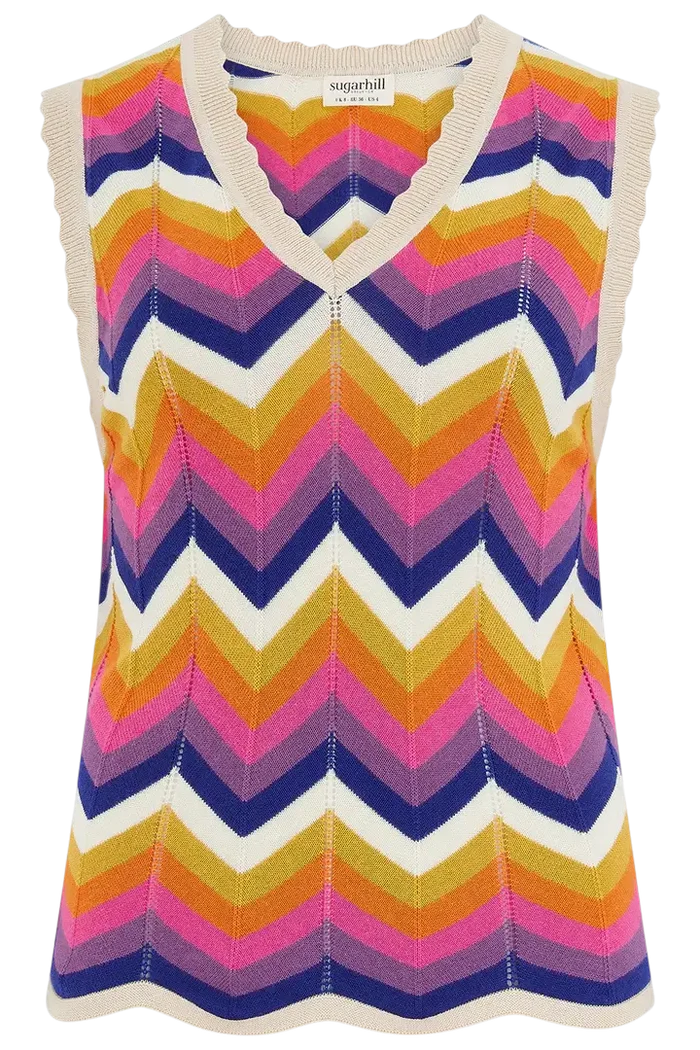 SUGAR HILL BRIGHTON TOP ROSY KNIT VEST MULTI , SUNSET CHEVRON