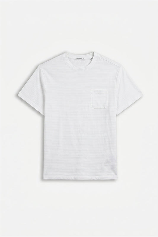 T-SHIRT GIROCOLLO CON TRAMA IN RILIEVO E TASCHINO BIANCO